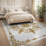 Traditional Persian Gold and Silver Ornate Gold Mandala Persian Area Rug