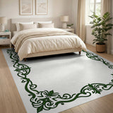 Ornate Green Floral Scroll Border Rug