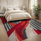 Bold Red Abstract Brushstroke Area Rug
