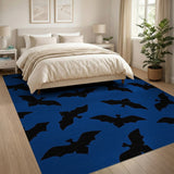 Spooky Black Bat Silhouettes Blue Area Rug