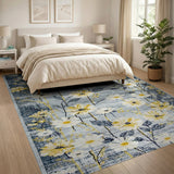 Grey Yellow Daisy Floral Vintage Area Rug