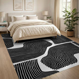 Black and White Abstract Area Black White Abstract Wave Area Rug