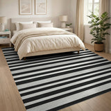 Distressed Black White Striped Distressed Vintage Area Rug