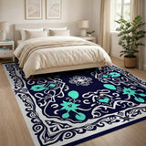 Navy Teal Ornate Persian Medallion Rug
