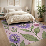 Purple Aster Floral Area Rug on Blush Pink