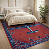 Red Persian Airplane Motif Area Rug