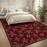 Festive Holly Leaf Berry Red Area Rug