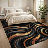 Golden Swirl Black Marble Abstract Rug