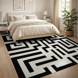 ODIKA Modern Abstract Maze Washable Area Rug - Low Pile & Non-Slip