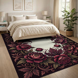 Deep Red Rose Peony Floral Area Rug