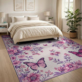 Pink Butterfly Peony Floral Area Rug