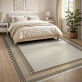 Cream Tan Striped Border Area Rug