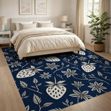 Navy Strawberry Floral Pattern Area Rug