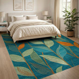 Teal Green Leaf Abstract Area Rug