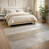 Distressed Beige Striped Wood Grain Area Rug