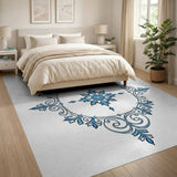 Ornate Blue Snowflake Frame Area Rug