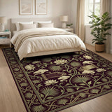 Deep Maroon Lotus Scroll Persian Rug