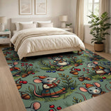 Whimsical Cartoon Mice Harvest Berries Acorns Rug