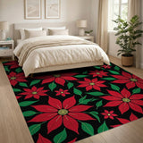 Festive Red Poinsettia Floral Area Rug