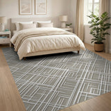 Modern Grey Intersecting Lines Geometric Rug