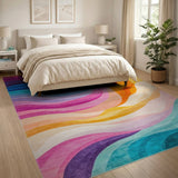 ODIKA Abstract Wavy Rainbow Washable Rug - Modern Colorful Low Pile Area Rug