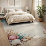 ODIKA Beach Coastal Washable Area Rug - Non-Slip Low Pile Starfish & Shell Decor