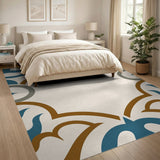 Teal Ornate Persian Border Area Rug