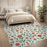 Vibrant Red Daisy Floral Pattern Area Rug