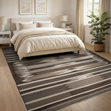 Brown Tan Geometric Striped Woven Rug
