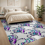 Vibrant Abstract Purple Teal Blob Pattern Rug