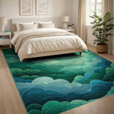 Emerald Night Sky Area Rug with Moon Clouds