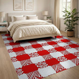 Classic Red White Gingham Checkered Area Rug