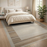 Beige Woven Border Area Rug with Tan Stripes
