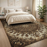 Gold and Silver Ornate Gold Mandala Area Rug