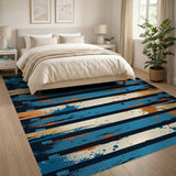 Bold Blue Orange Splatter Stripe Area Rug