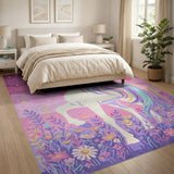 Magical Unicorn Kids Area Rug with Stars Flowers