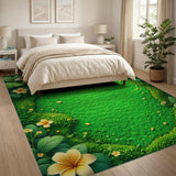 Lush Green Moss Meadow with Frangipani Flowers Rug