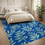 Blue Teal Stylized Leaves Area Rug