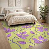 Purple Floral Blooms on Sunny Yellow Area Rug