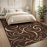 Brown and Tan Abstract Swirl Brown Area Rug