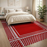 Red Houndstooth Geometric Area Rug