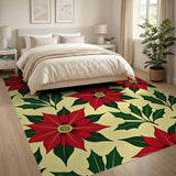 Red Poinsettia Holly Floral Area Rug
