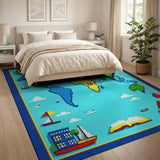 Pixelated World Map Kids Area Rug
