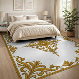 Opulent Gold Baroque Floral Medallion Rug