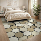 Beige Hexagon 3D Geometric Area Rug