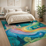 Enchanted Pink Castle Rainbow Valley Kids Rug