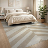 Beige White Chevron Zigzag Area Rug