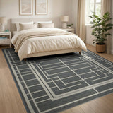 Grey Intricate Geometric Lattice Rug
