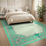 Teal Ornate Floral Border Area Rug