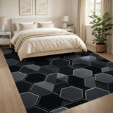 3D Black Hexagon Geometric Area Rug